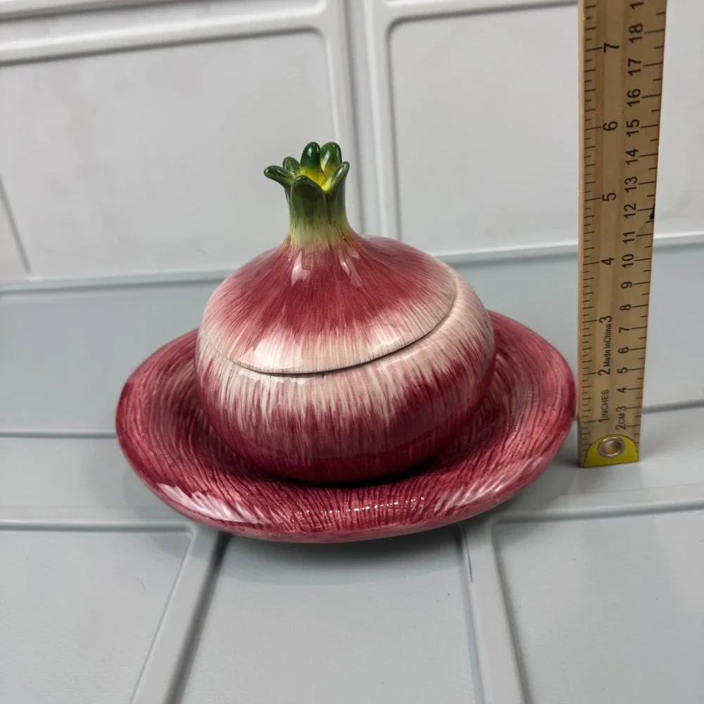 VTG Fitz and Floyd Essentials Red Onion Lidded Bowl with Plate Purple Ceramic
